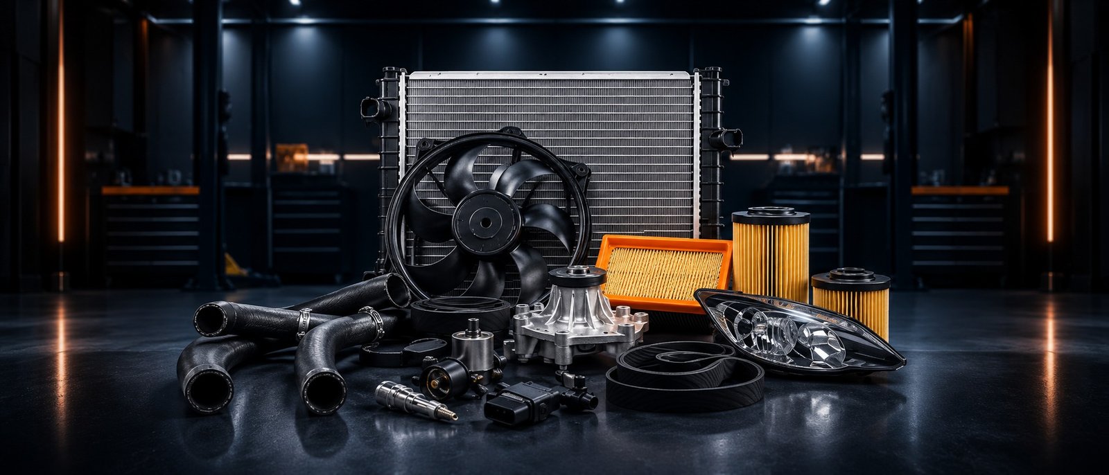 Centered radiator filters and cooling parts banner